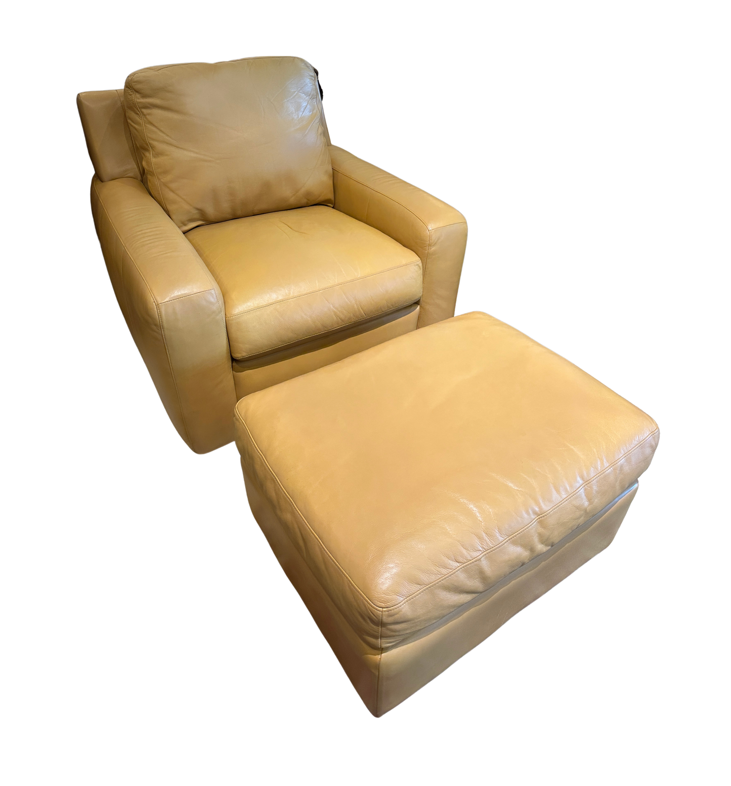 Dayton Hudson Yellow Leather Upholstered chair and ottoman (0BL00B)