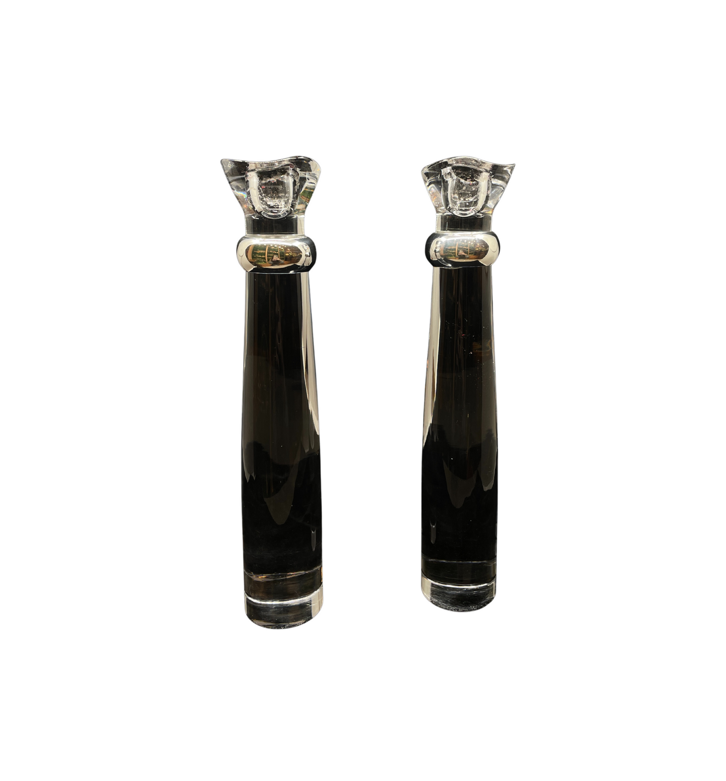 Nambe Titan Glass Candlesticks, a pair (0D300D)