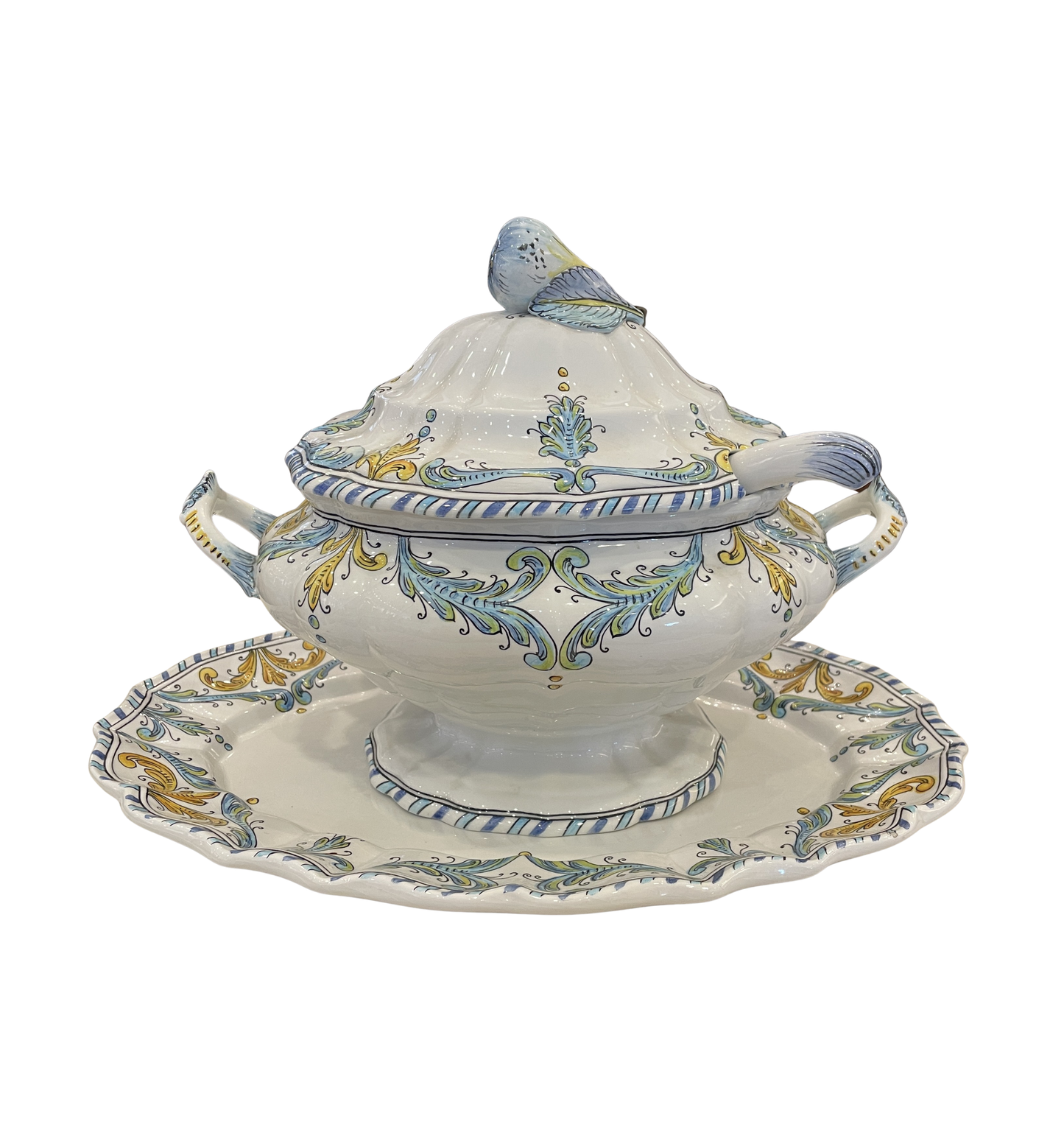 Italian Ceramic Majolica Tureen with Ladle and Undertray (0M8001)