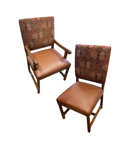 Custom Hacienda Style Dining chairs with leather seat, set of 8 (0ED004)