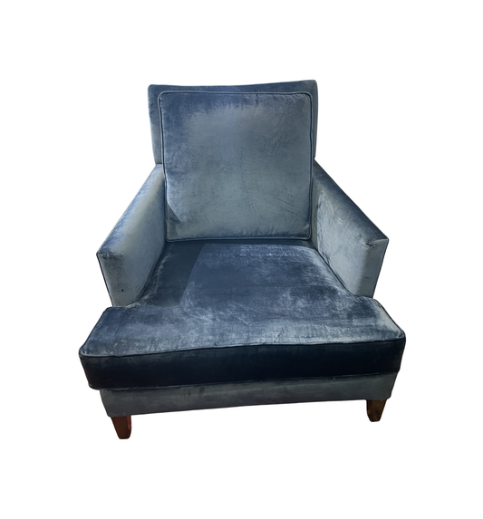 Henredon Custom Blue Velvet Oversized Arm Chair, AS IS (Two available 0N400C and 0N400D)