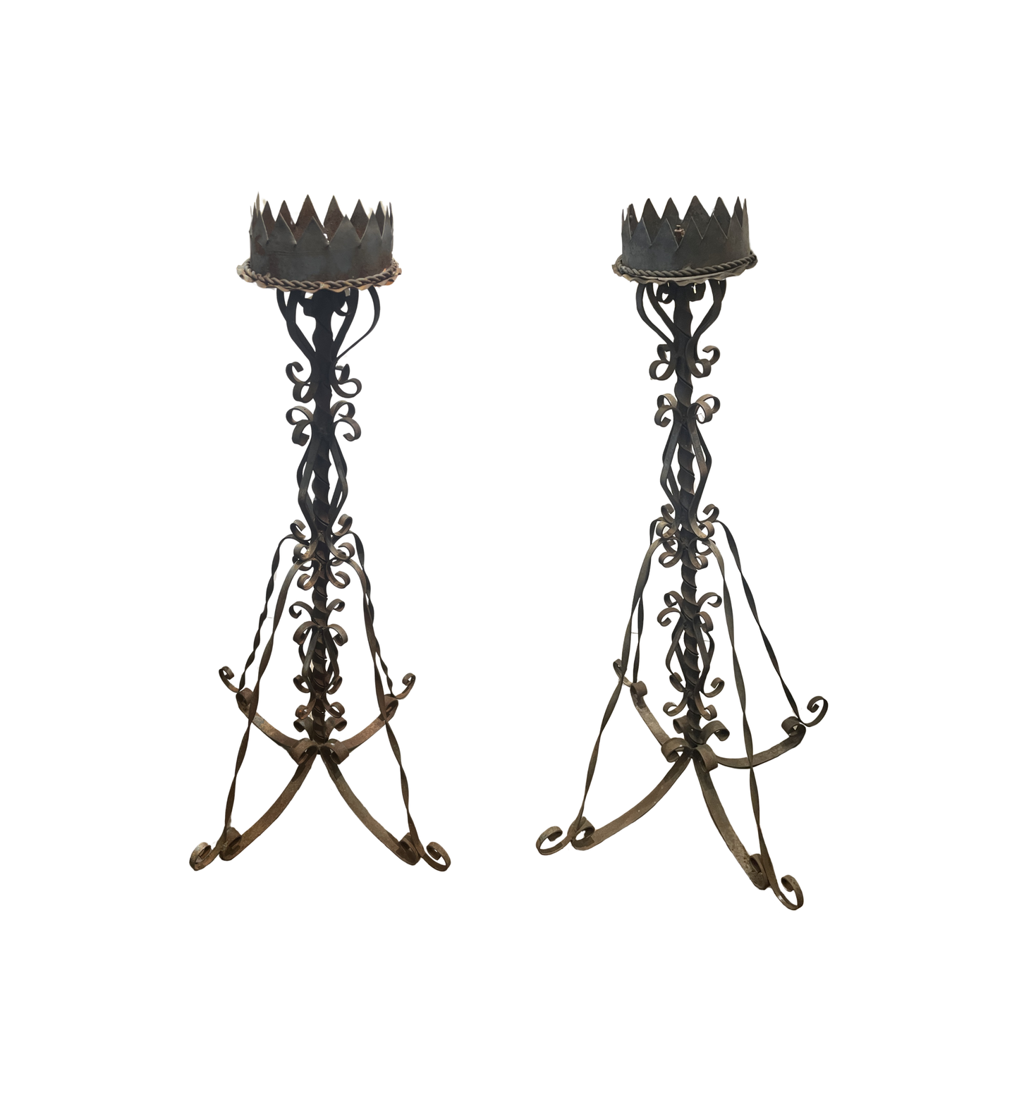 Antique Spanish Floor Candelabra, wrought iron, a pair (0JL02Y)