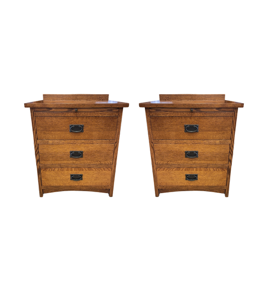 Pair Mission Oak Three Drawer Nightstands, AS IS (0Q4003)