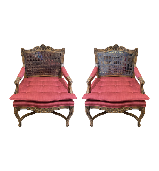 French Bergère Chairs with Crimson Cushions, a pair (0MJ00I)
