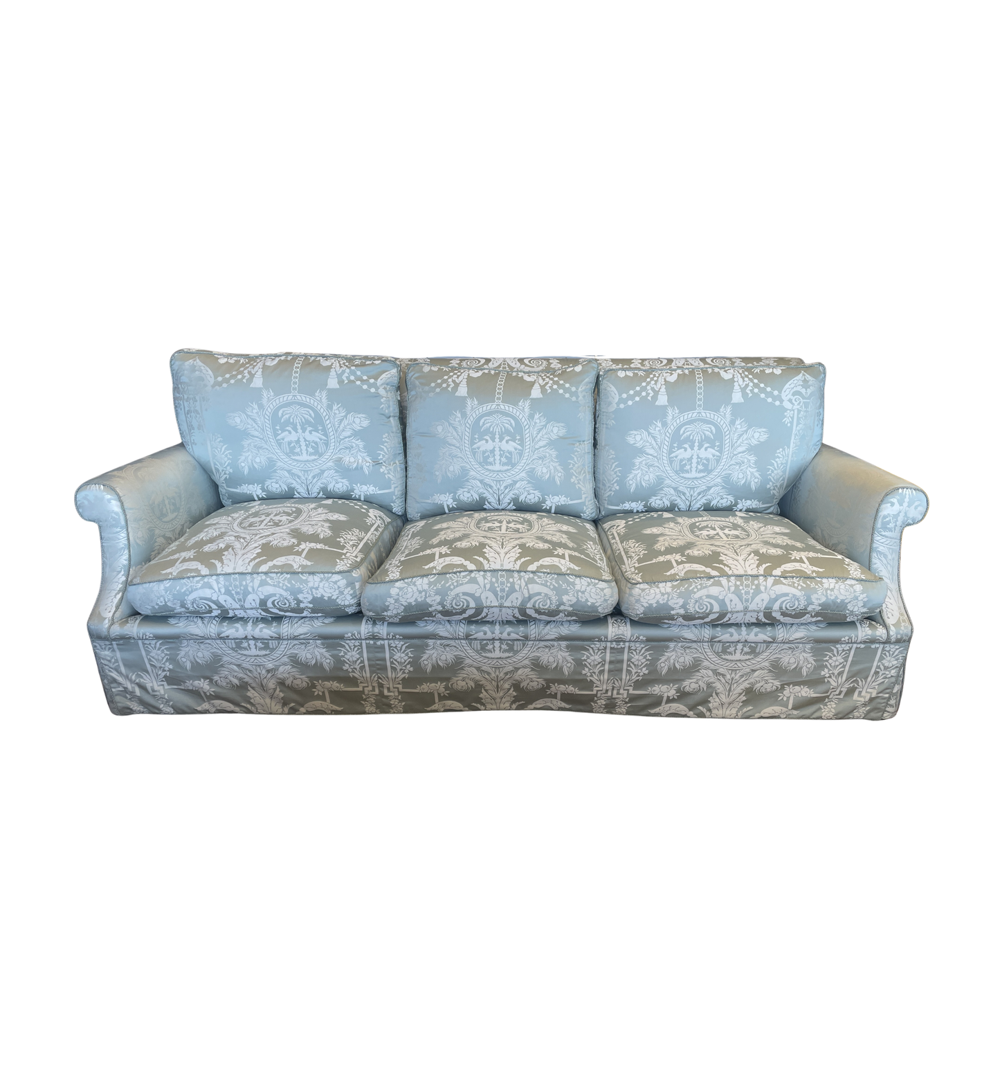 Dessin Fournir Blue Damask Sofa, AS IS (Two available 00Y00K 00Y00L)