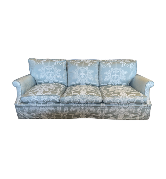Dessin Fournir Blue Damask Sofa, AS IS (Two available 00Y00K 00Y00L)