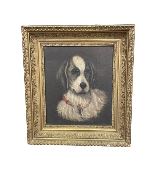 Folk Art Oil on Canvas of Dog, Signed Dottie White (0JL019)