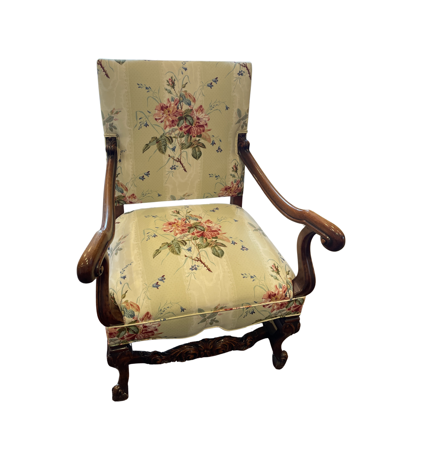 Antique French Walnut Arm Chair with floral upholstery (0NW008)
