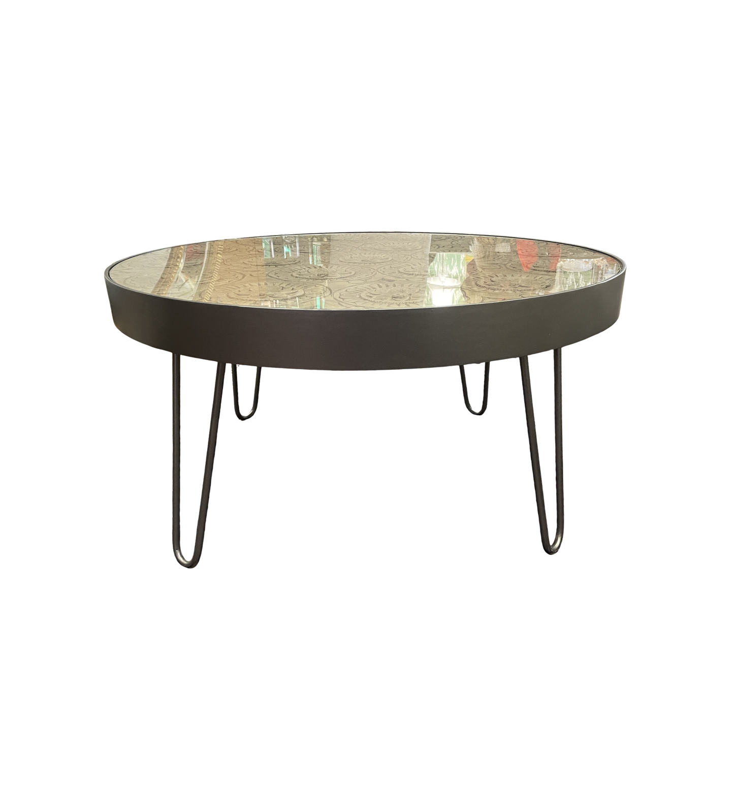 Mandala Design Round Coffee Table in Metal Frame (0J6001)