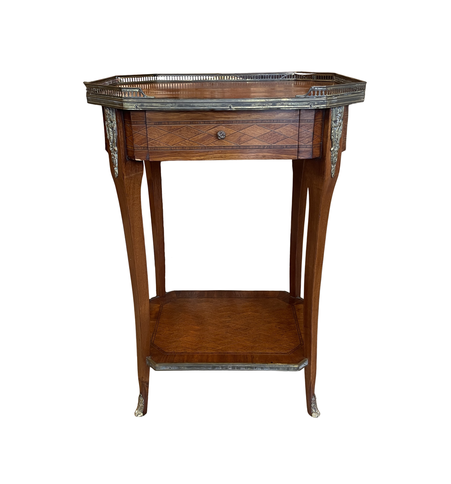 Marquetry End Table with Brass Gallery (0JZ004)
