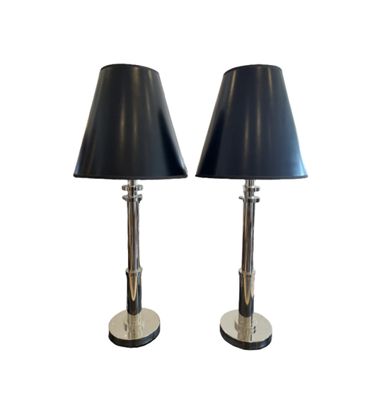 Pair of Ralph Lauren Chrome Post Modern Lamps (01B010)
