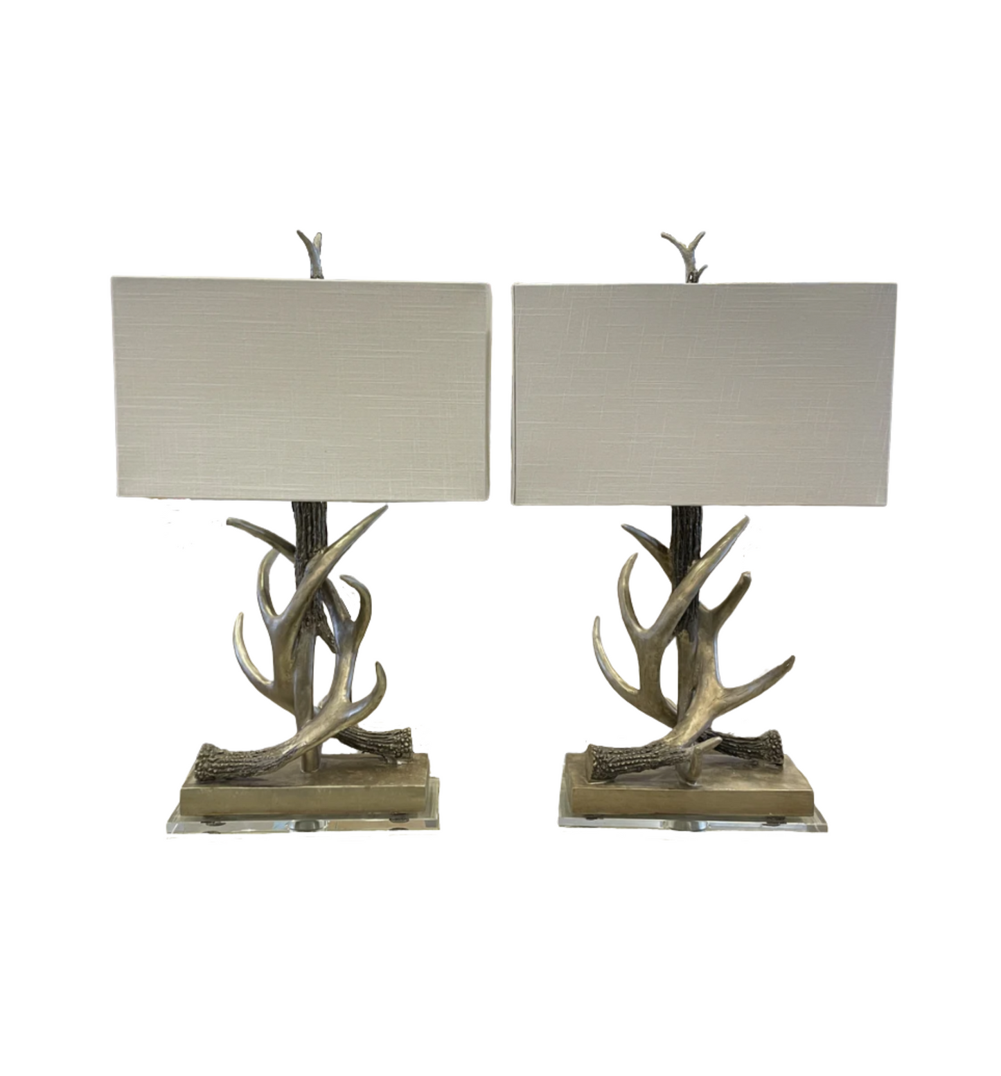 Pair of Silvered Antler Lamps (01B011)