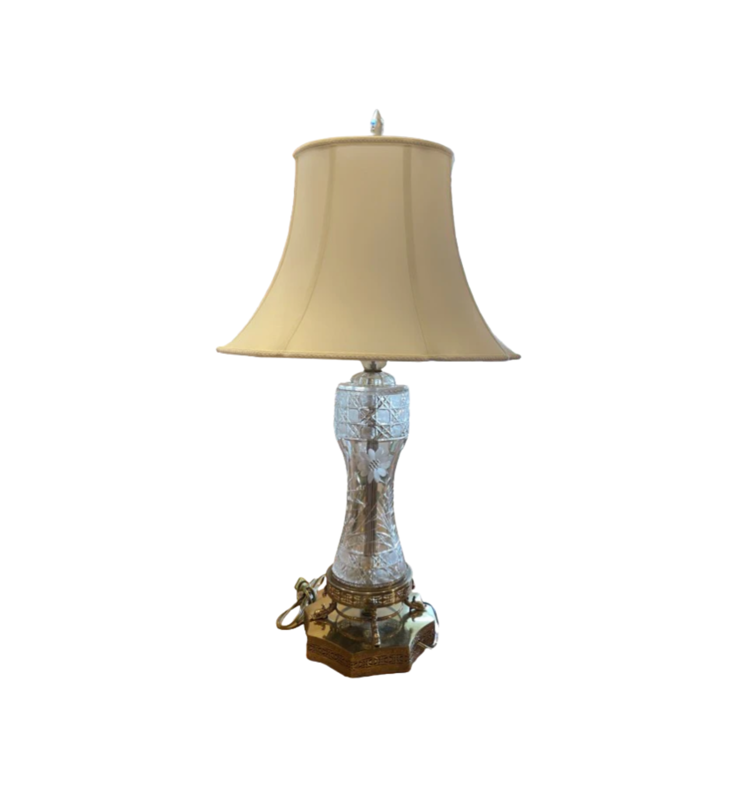 Etched crystal lamp with brass base (0ES004)