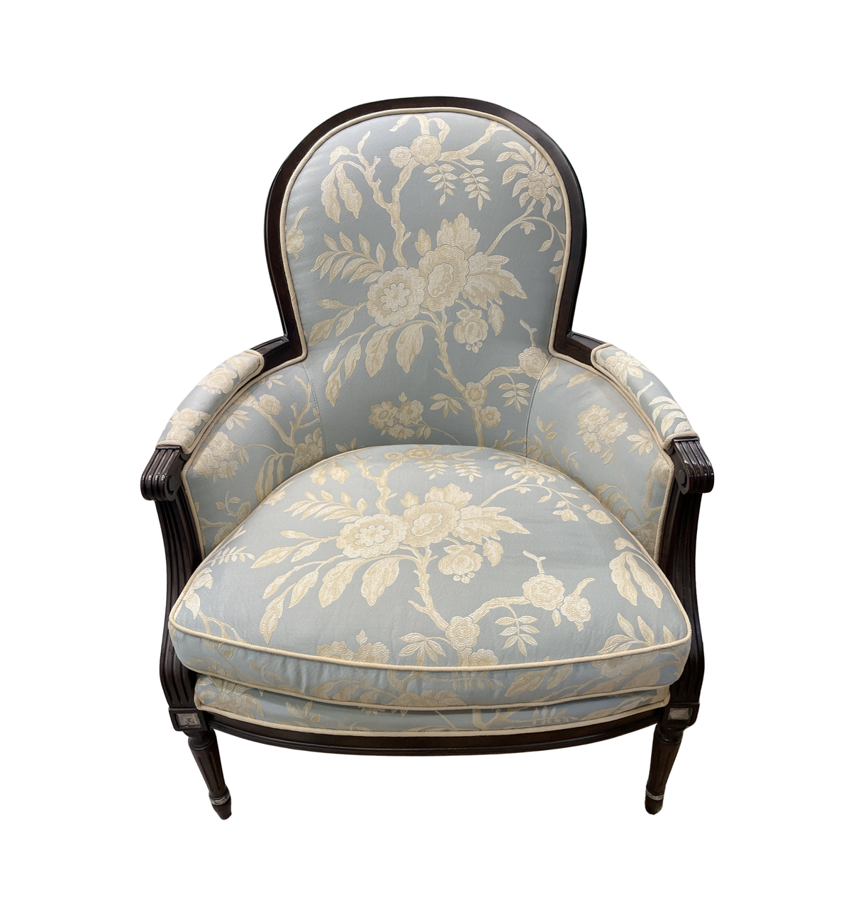 French Louis XVI style Bergère Chair in Dual Tone Crewel Fabric (Two available 0M700A 0M700B)