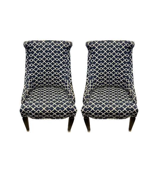 Century Primary Dining Chairs in Blue and White, a pair AS IS (0N400I)