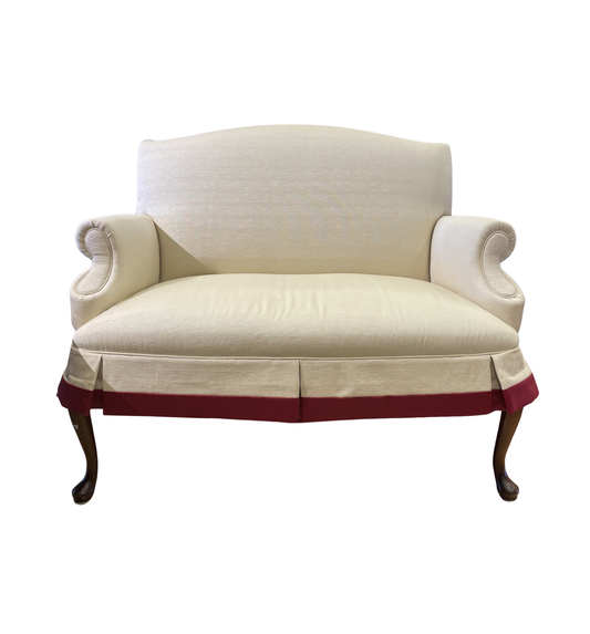 Cream Settee with Crimson Ribbon Trim, AS IS (0L700K)