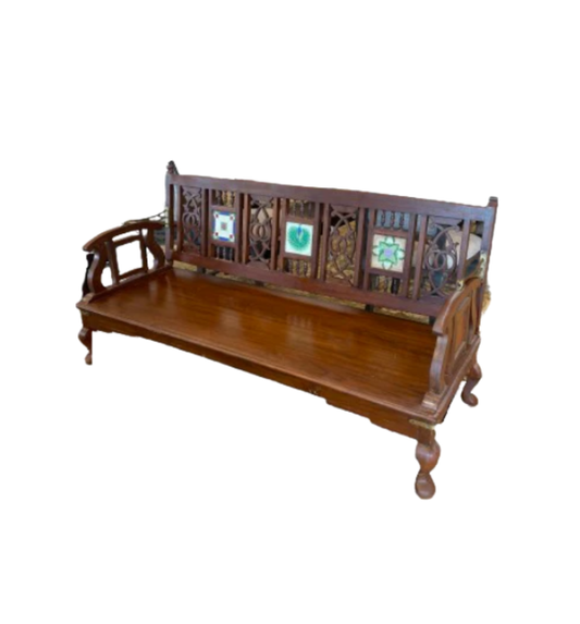 Teak Bench with Inlayed Ceramic Tiles and Reversible Back (0EA00J)