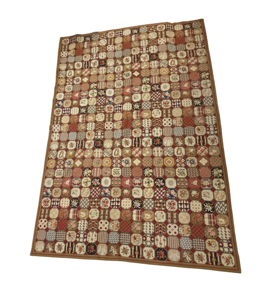 Antique British Isles Needlepoint Rug with Crown, Plume and Harp (Approx. 6x8) (0HP01F)