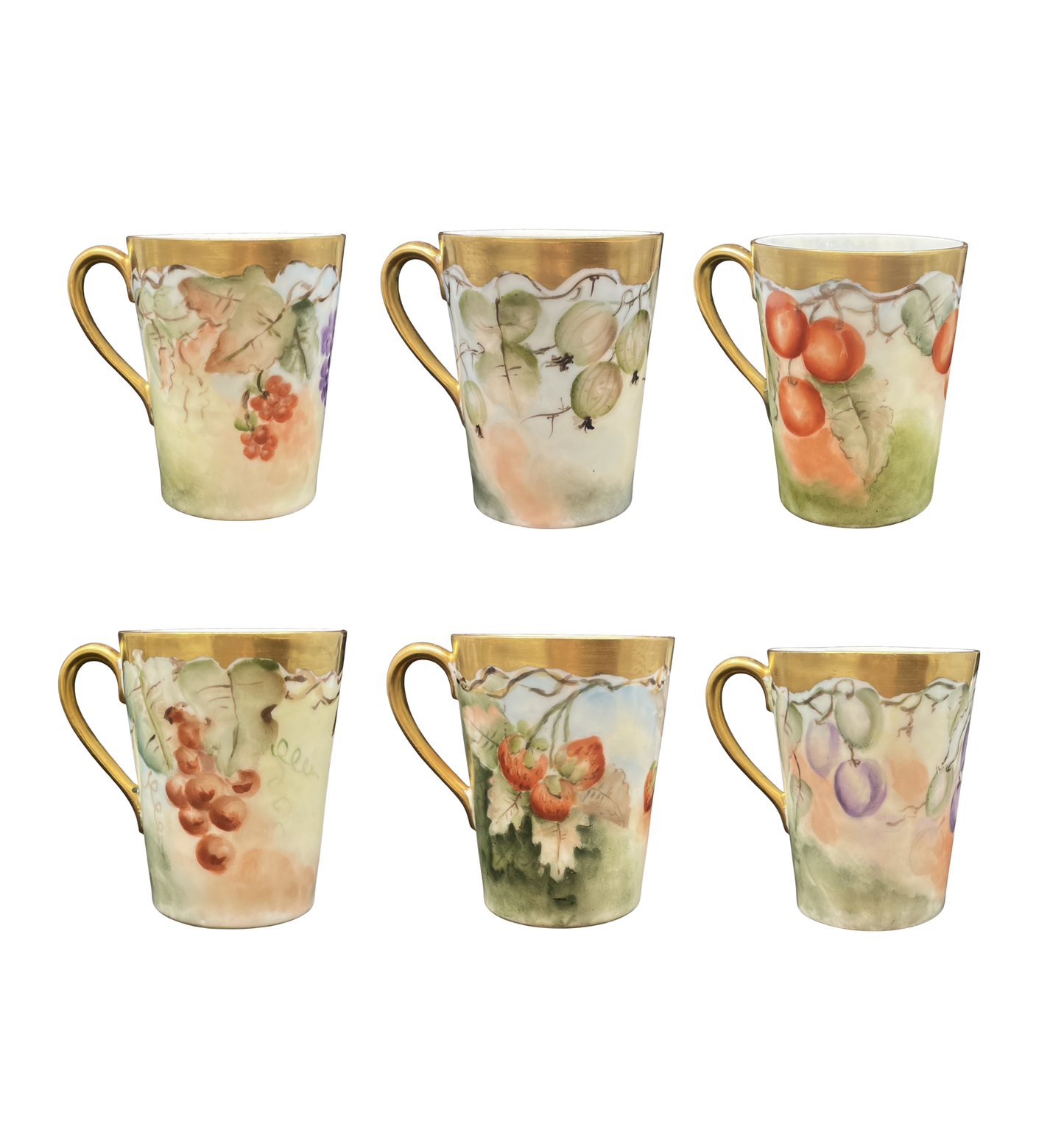Tressemann & Vogt Limoges Antique Hand Painted Mugs, set of 6 (0IR017)