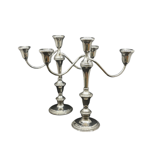 Preisner Sterling Three Arm Candleabras, a pair (0M9002)