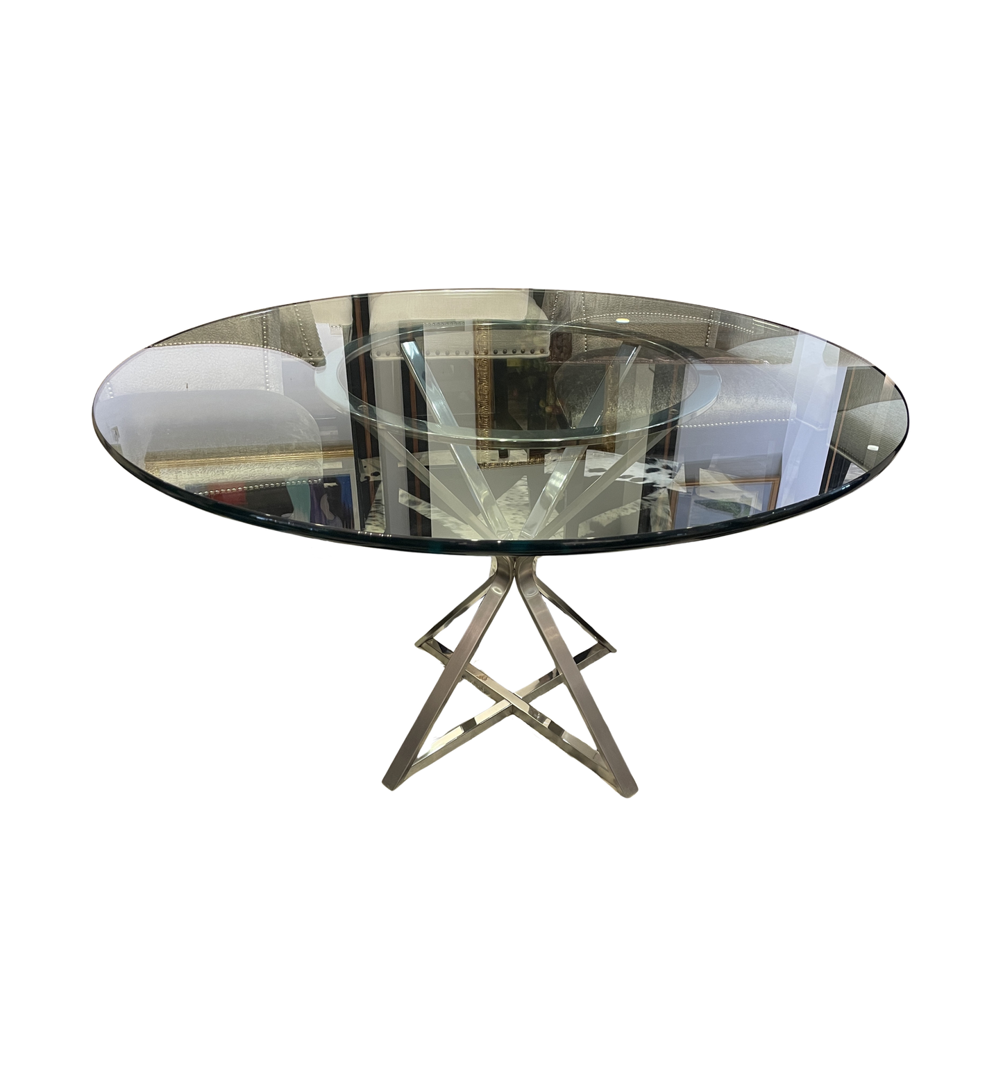 Glass and Chrome Pedestal Dining Table (0OU00B)