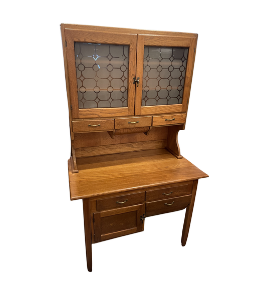 Hoosier Oak Cabinet with Frosted Glass Doors (0PU006)