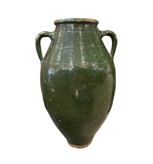 Antique Terracotta Green Glaze Olive Jar, large (0JL051)