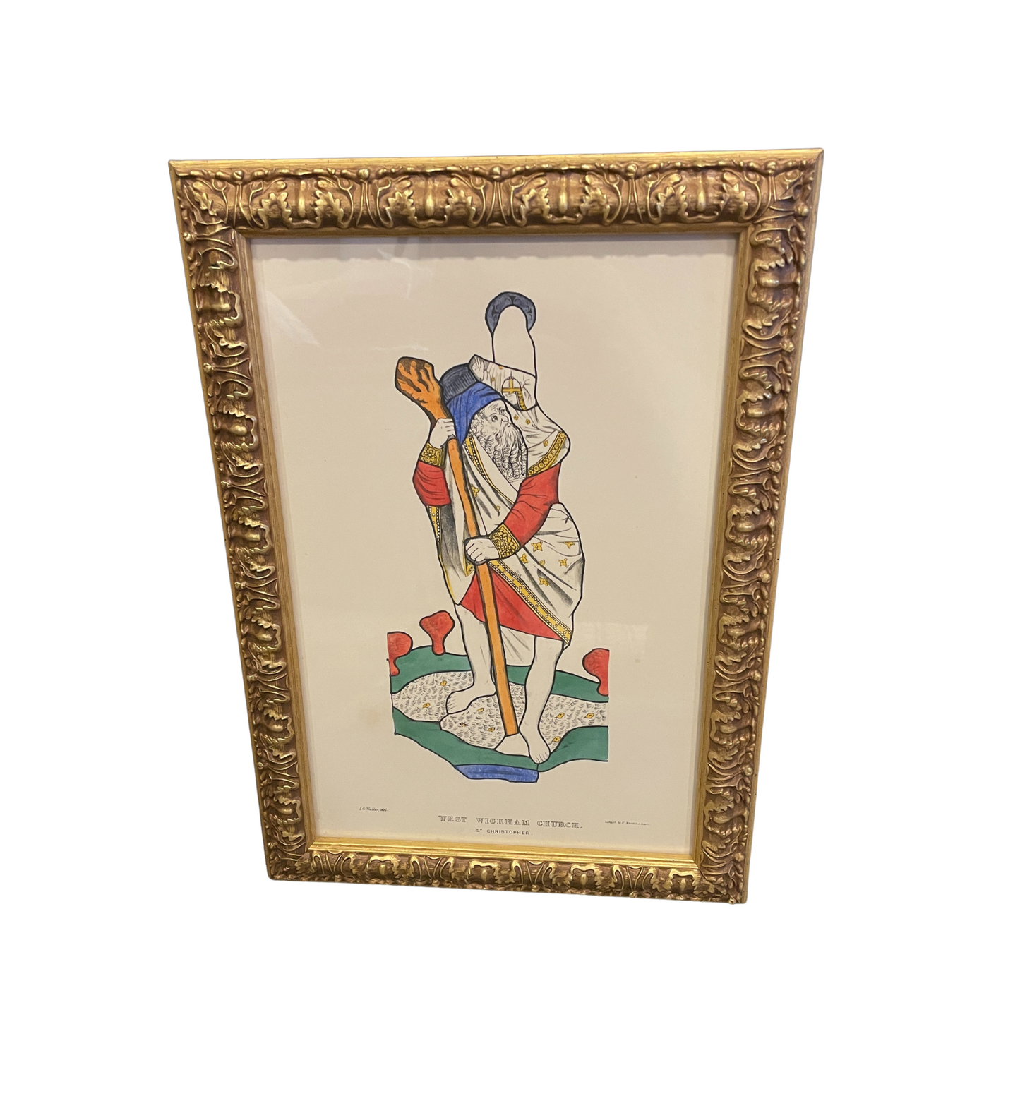 IG Waller "West Wickham Church" Stained Glass Engraving St Christopher (0G000J)