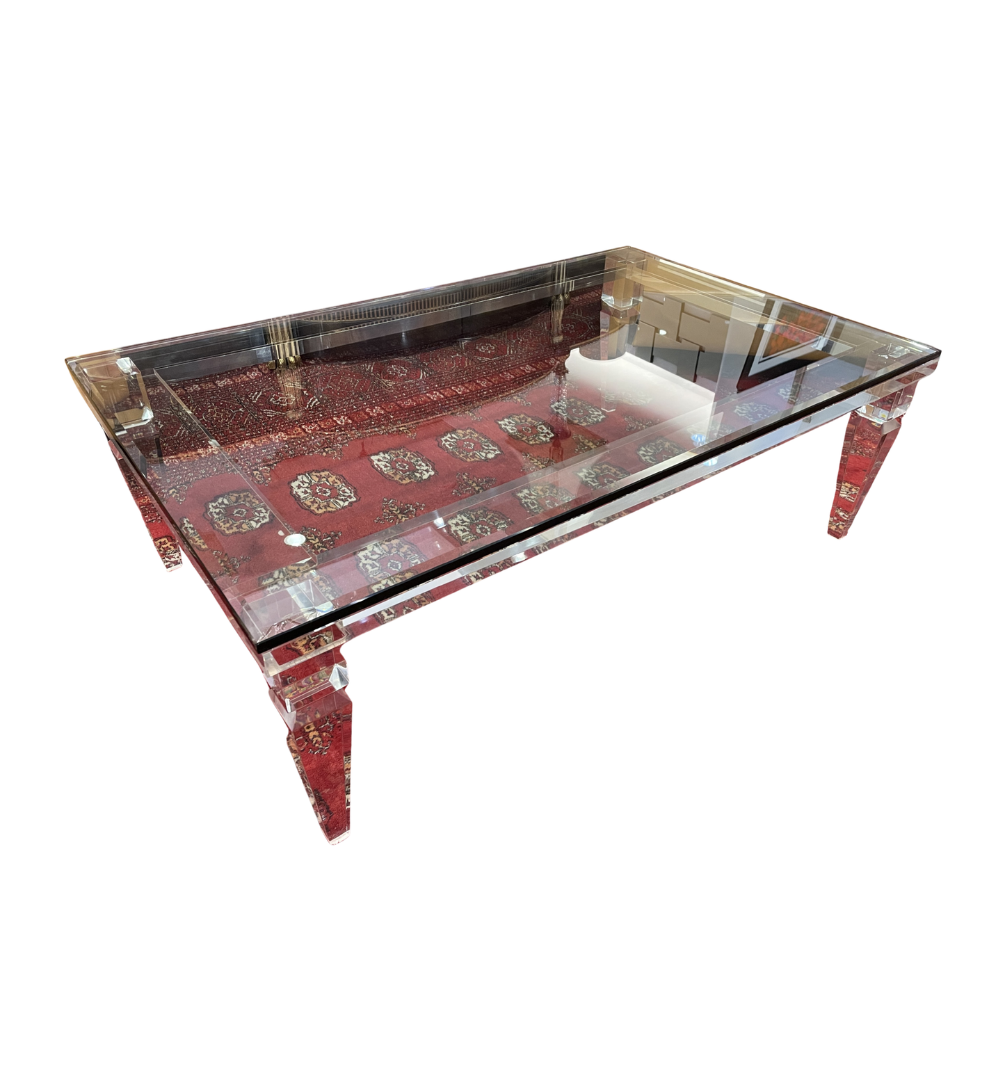 Vintage Hollywood Regency Lucite Cocktail Table with Glass Top (0KP00J)