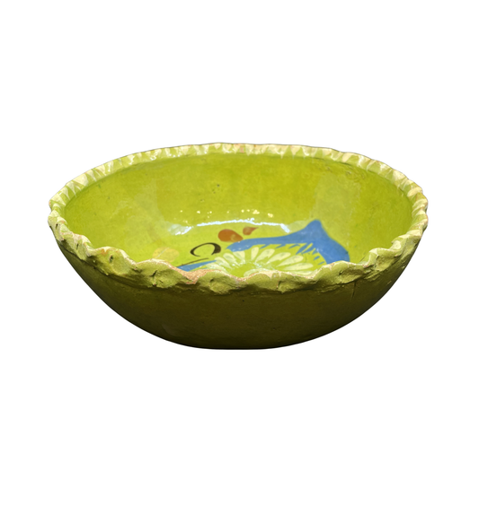 Tlaquepaque Green Glazed Mexican Terracotta Bowl (0JL01J)