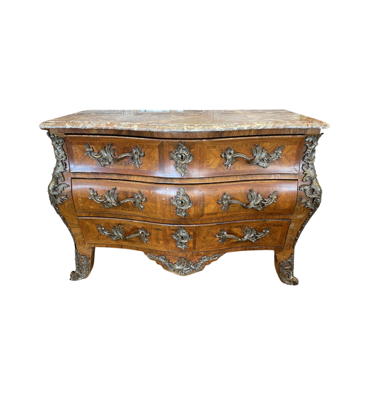 Antique Louis XV Bombe Satinwood Commode with Bronze Ormolu (05B006)