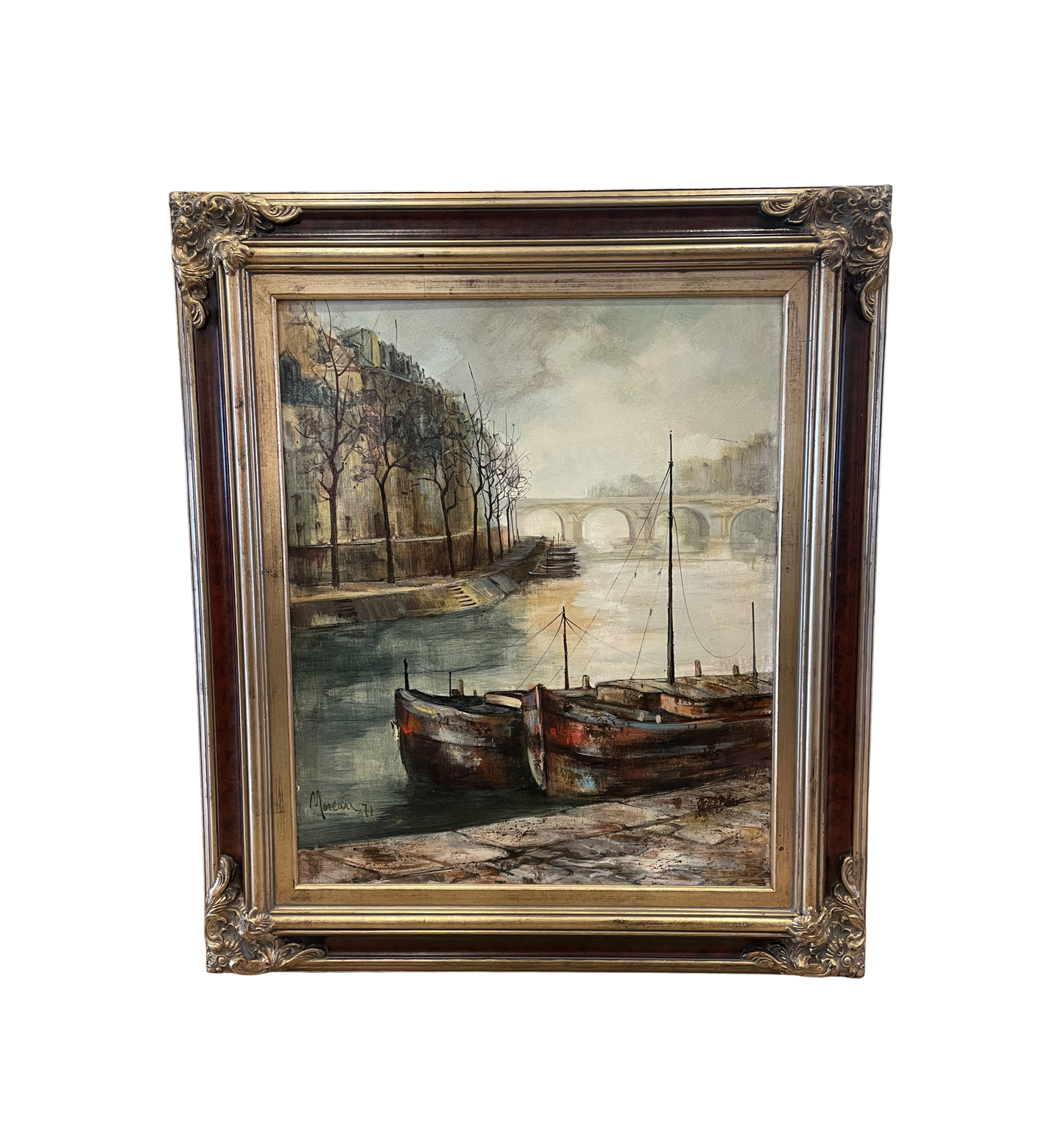 Moreau (France, 1940) "Life Saint Louis" Paris Oil on Canvas (0MJ00C)