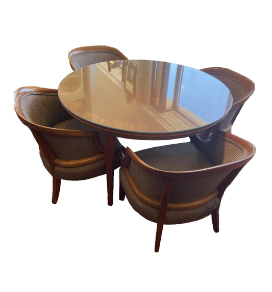Mid Century Game Table and 4 Barrel Chairs, AS IS (0F8001)