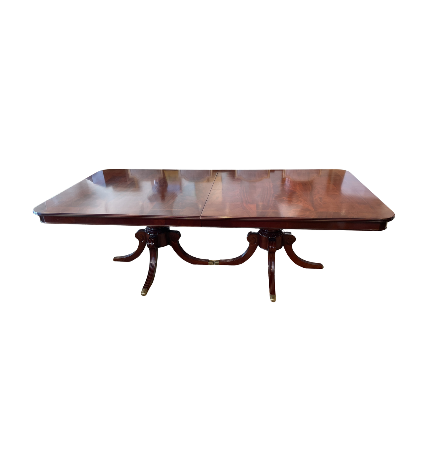 Guerra Vanni Double Pedestal Georgian Inlay Dining Table, AS IS (00Y008)