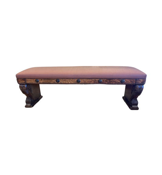 Antique Oak English bench with upholstered seat, AS IS (0HP009)