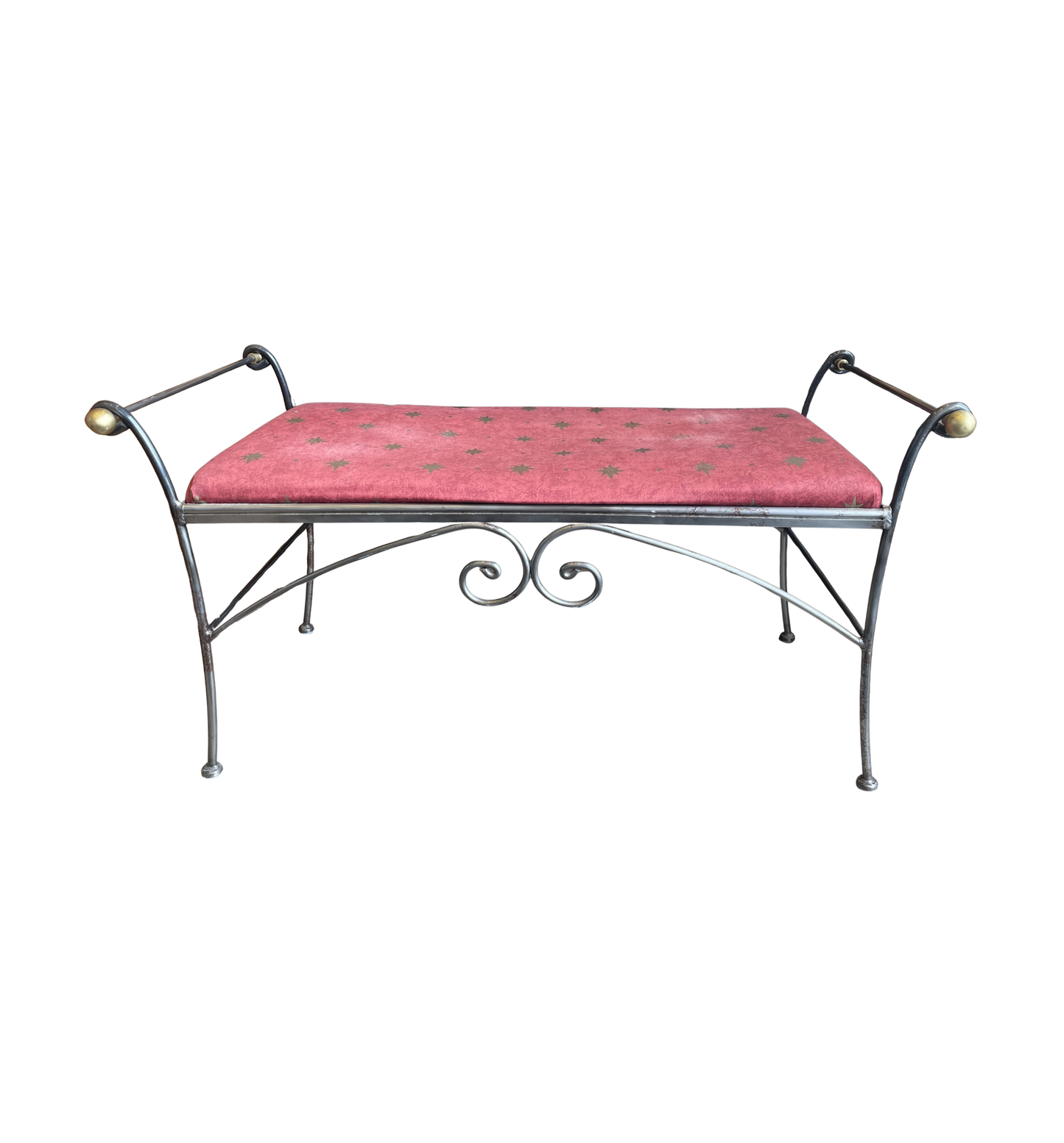 Vintage Iron Bench with Gold Sphere Finishes, AS IS (0IU008)