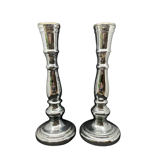 Antique Mercury Glass Candlesticks, a pair (0JL03V)