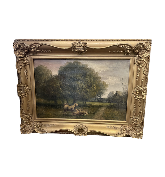 Jacques Durant Oil On Canvas Landscape with Sheep (0M1001)
