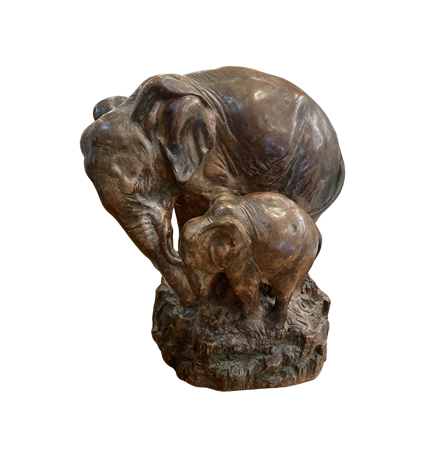 Poured Mold Mama Elephant with Baby Sculpture, AS IS (0NW00H)