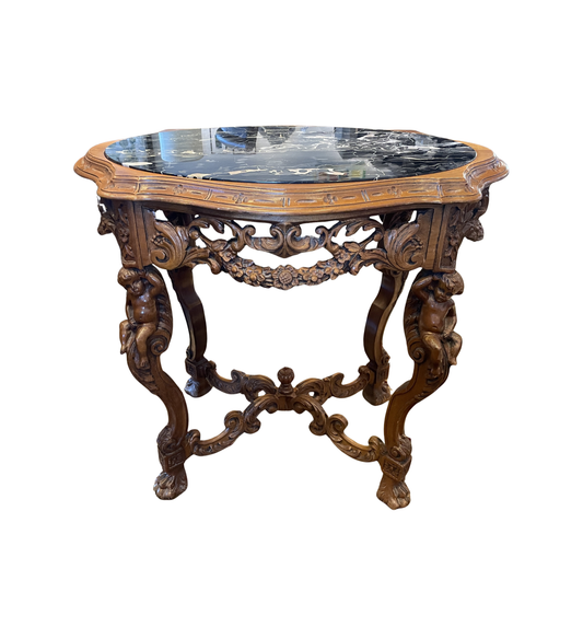 Victorian Center Table with Cherubs and Marble Inset Top (0QH001)