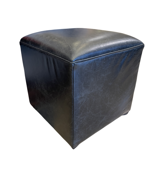 Black Leather Hassock Ottoman, AS IS (0IV013)