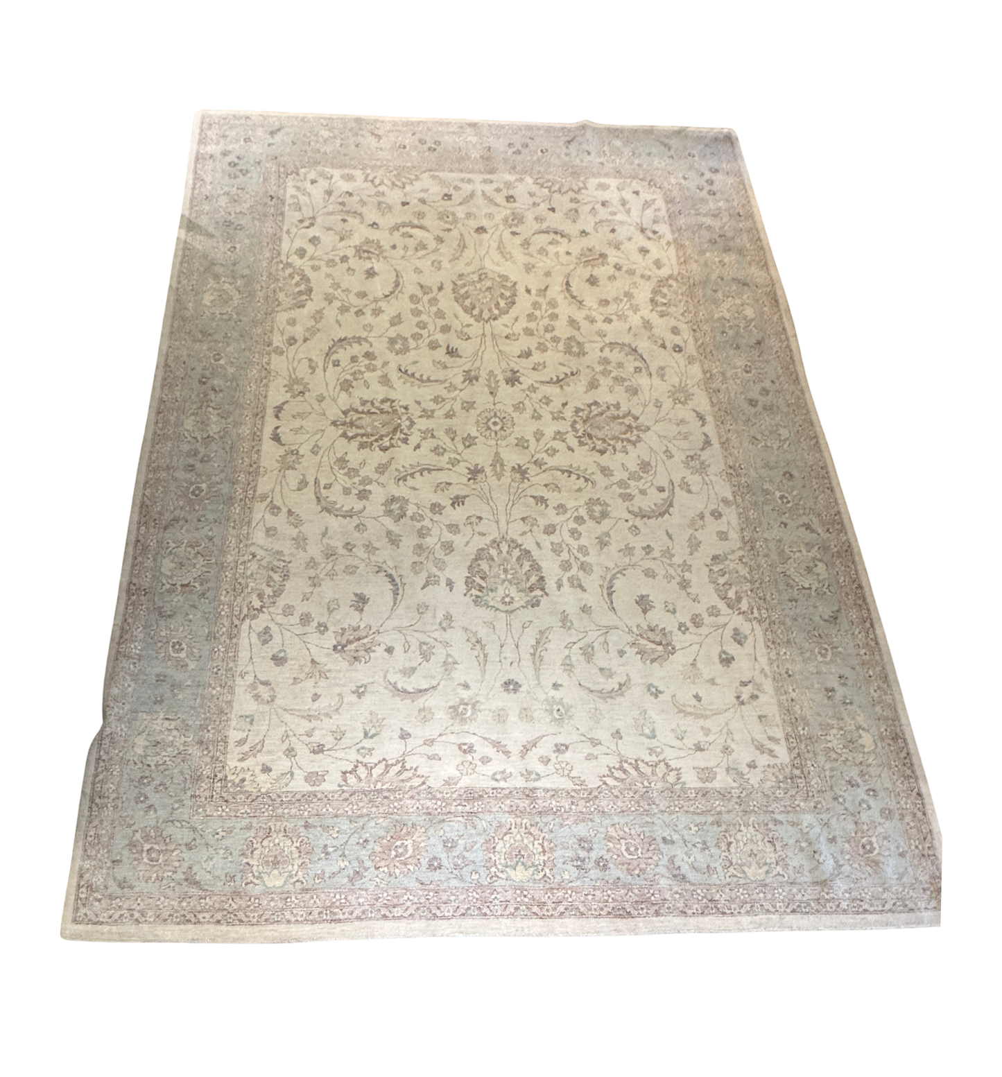 Hand Knotted Rug in pastels and cream, 10x14 (0N100F)
