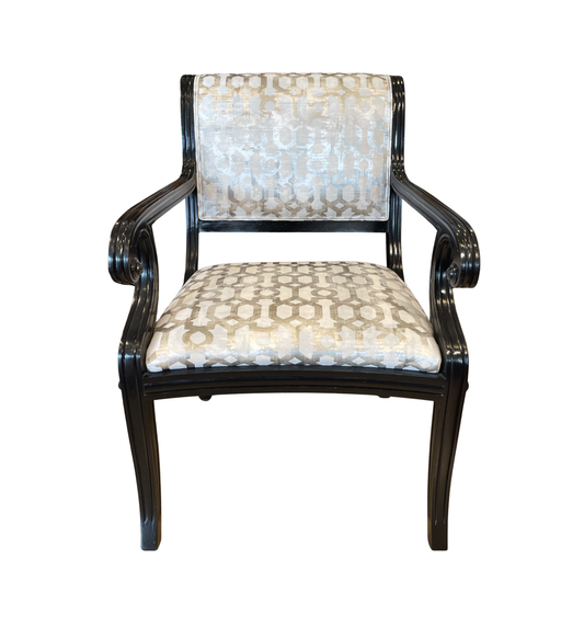 Silver Scroll Back Bergere Chair with Black Frame (0L7003)