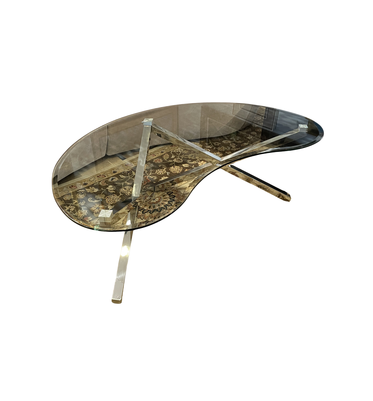 Kidney Shaped Glass and Chrome Coffee Table (0PP001)