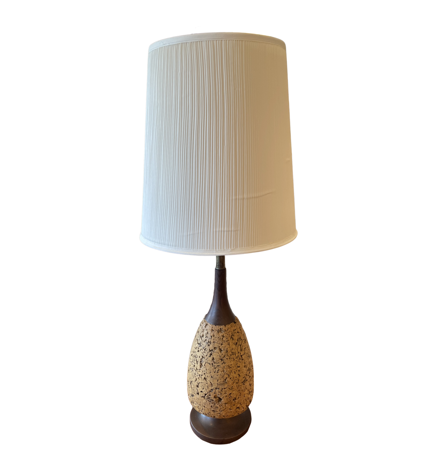 Mid Century Cork and Walnut Table Lamp (0OV001)