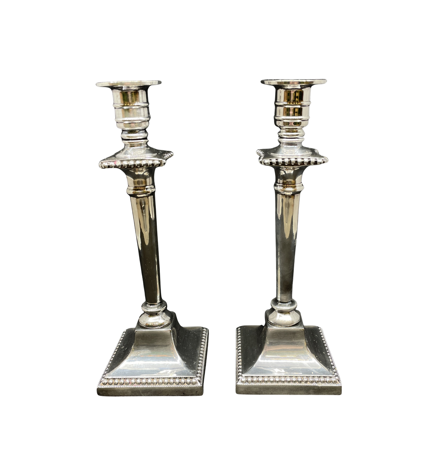 Silverplate George III Reproduction Candlesticks, a pair (0JL01G)