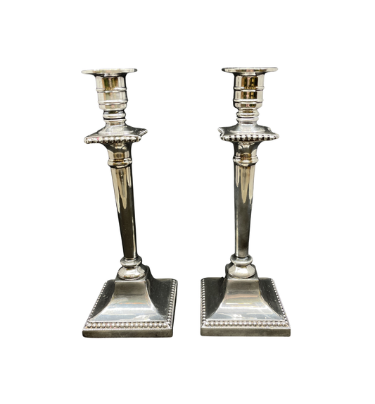 Silverplate George III Reproduction Candlesticks, a pair (0JL01G)