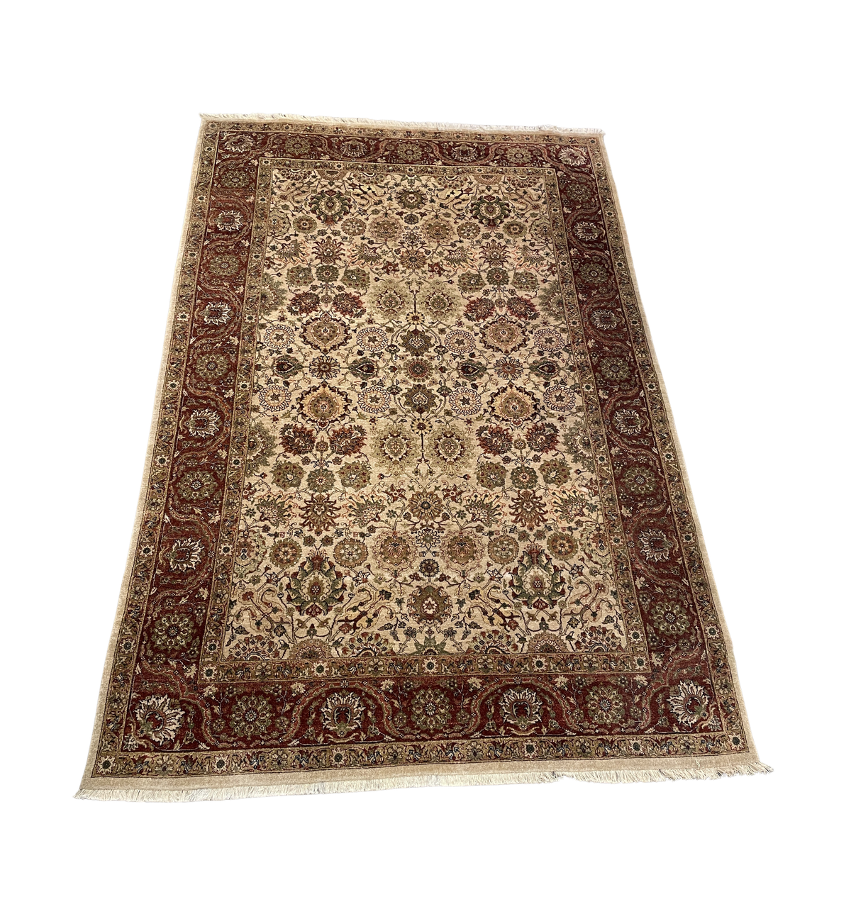 Tabriz Hand Knotted Rug in Rusts, Greens and Cream (6'10x8'9) (0Q000D)