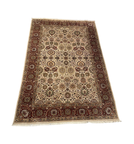 Tabriz Hand Knotted Rug in Rusts, Greens and Cream (6'10x8'9) (0Q000D)