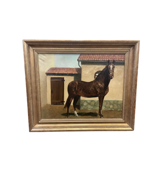 Racing Horse Oil on Canvas, unsigned. Early 20th Century (01100N)